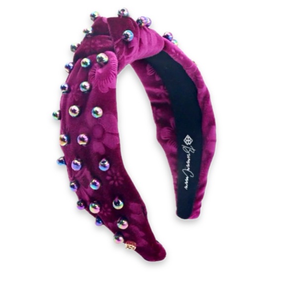 Brianna Cannon Fuchsia Floral Velvet Headband with Iridescent beads NWT main image 4